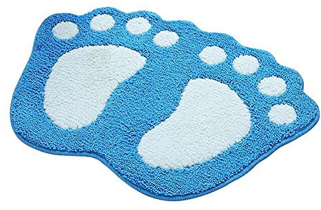 Shanna Tapis antidérapant et absorbant pour salle de bain, motif grands pieds, Polyester, bleu, 48 x 67 cm