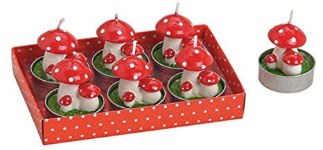 6 Teelichte im Set Formteelicht Teelicht-Figuren „Fliegenpilze“ - rot/weiss H3 x Ø4 cm - handbemalte Teelicht Figuren aus Wachs Deko Pilze für Herbstdeko Tischdeko Geschenkidee Kerzen Dekofigur