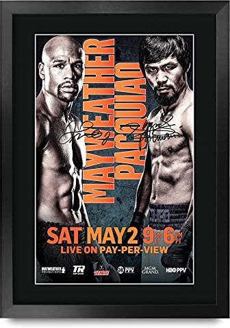 HWC Trading Mayweather Pacquiao Fight Floyd Mayweather Jr. vs. Manny Pacquiao Gifts, gedrucktes Autogramm für Box-Fans, gerahmt, A3