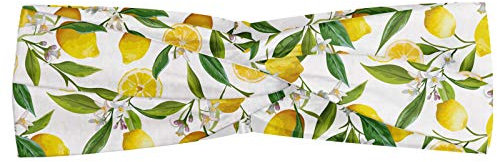 ABAKUHAUS Natur Halstuch Bandana Kopftuch, Exotic Lemon Tree Branches Yummy Köstliche Küche Garten Entwurf, Elastisch und Angenehme alltags accessories, Farn-Grün Gelb Weiß