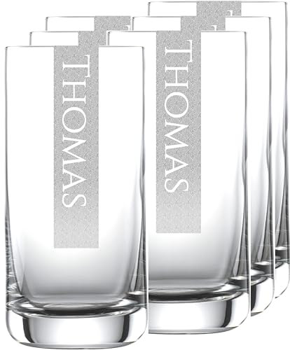 Miriquidi 6X Bierglas 345ml mit Wunschnamen personalisiert 6 Stück | Schott Bier Glas mit Namen | LogoGlas | Spülmaschinenfest | Trinkglas & Individuelle Lasergravur - 6 Stück