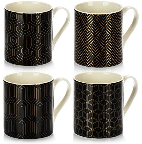 com-four® 4 tasses à café en céramique de 150 ml de style Art déco moderne - cafetière avec anse, également pour le thé et le vin chaud - tasses à café expresso, Americano