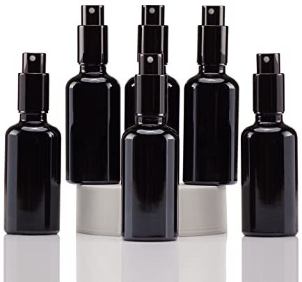 YIZHAO Negro Bote Spray Pulverizador Cristal 50ml, Pulverizador Cristal Pequeño con Fina Niebla, para Aceite Esencial, Aromaterapia, Perfume,Limpieza, Viaje, Agua,Farmacia, Laboratorio – 6Pcs