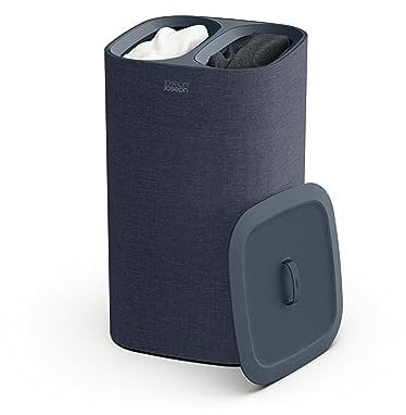 Joseph Joseph Tota - Cesto para ropa sucia con tapa, compartimentos dobles para separación colada, bolsos internos coin asas, extraíbles y fáciles de llevar, 60 litros, negro