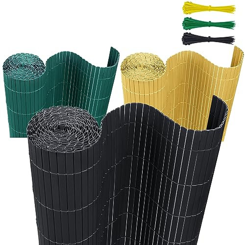 Aufun Brise-Vue occultant PVC, canisse Osier palissade Exterieur Résistant aux UV et aux intempéries, pour Jardin, terrasse, Balcon, Anthracite, 160x600cm