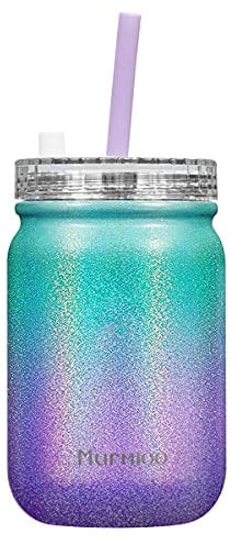 Murmioo Stainless Steel Cup with Straw,Smoothie Bottle,Iced Coffee Cup,Travel Mug and Screw Sealed lid-for,Double Wall Vacuum Food Jar, Insulated Mug, 14oz