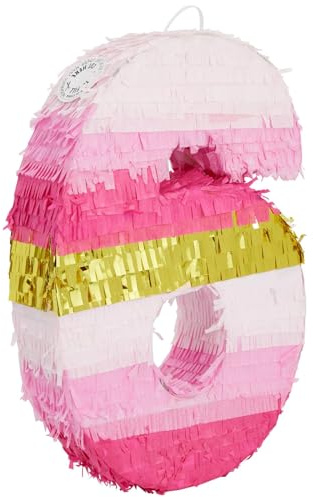 Pinata Nummer 6, Rosa und Goldfolie für Mädchen 6. Geburtstag Party Dekorationen (klein, 41,9 x 27,9 cm)