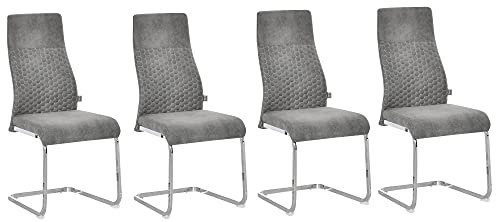 HOMCOM 4er Set Esszimmerstühle Küchenstuhl mit Rückenlehne Freischwinger Schwingstuhl Sitzfläche für Küche Wohnzimmer Stahl Grau 45 x 61 x 98 cm
