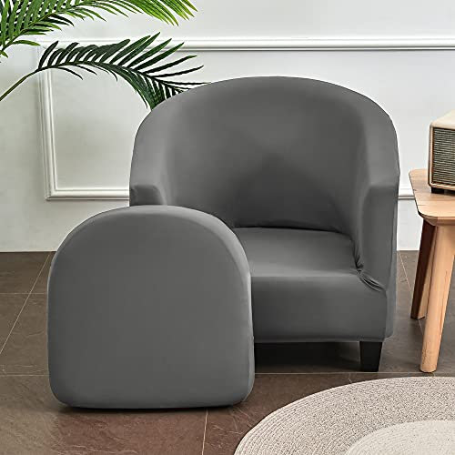 Highdi 2 Stück Einfarbig Sesselschoner Sesselüberwurf mit Elastisch Stretch Husse, Club Chair Schonbezug Sofabezug mit hoher Dehnung Sessel für Clubsessel Loungesessel Cocktailsessel (Silber grau)