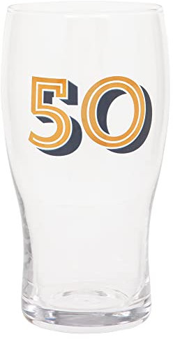 Verre à pinte de bière 50e anniversaire – Or et bleu, 570 ml / 1 pinte
