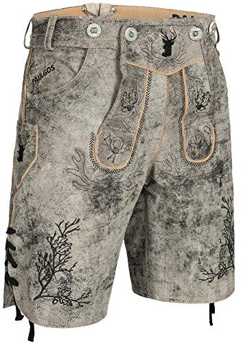 PAULGOS Herren Trachten Lederhose HK3-ANTIK + Träger, Echtes Leder, Größe 52, Mitternachtsgrau