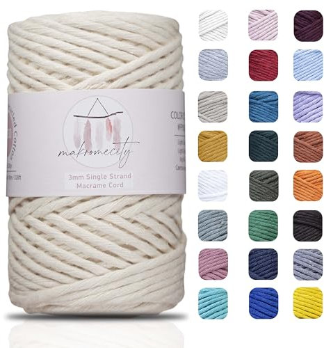 Makromecity Makramee Garn 3mm x 100m Premium Single Twisted Macrame Cord Baumwollgarn für Handwerk Schlüsselanhänger Wohndekorationen Platzteller Umhängetasche Handtasche Runner