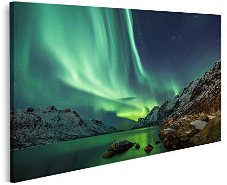 Bild auf Leinwand Aurora Boreale über Trompete Fotografie in hoher Auflösung skandinavisches Licht des Nords Drucke Kunst Poster Wandbild