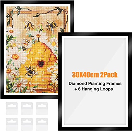 RICUVED 2 Packungen Diamant Painting Rahmen, Diamond Painting Bilderrahmen 30x40 cm, 5D Diamond Painting Rahmen Picture for Diamant Malerei 30x40 cm Diamond Painting Frame mit Haken(Schwarz)