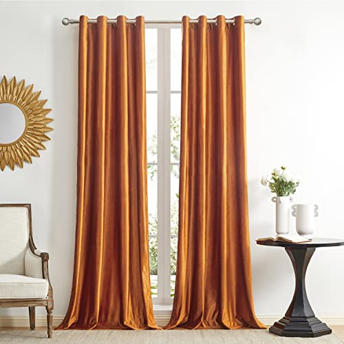 GIGIZAZA Dekorative Orange Vorhänge, 132 x 175 cm (Breite x Länge) Samt Orange Wohnzimmer Öse Tülle Thermisch isolierte Fenster Gardinen für Schlafzimmer 2 Panels