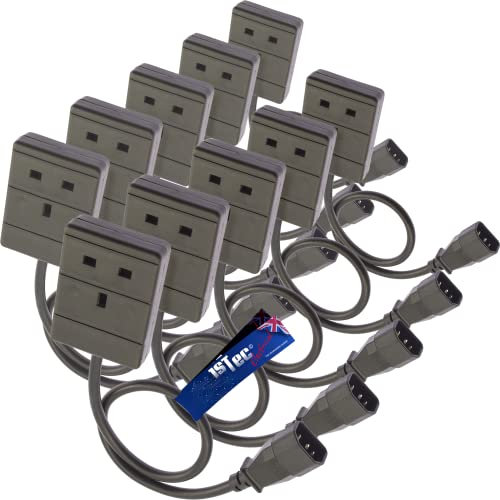 1STec 10 Pack of 0.5m Short 50cm 10A IEC C14 Plug to Standard 1 GANG UK Trailing 3 Pin Socket C13 Mains Power Converter Adaptor Lead (0.5 Metre, Black x 10 Units)