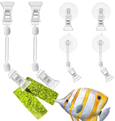 SUPERFINDINGS 2Pcs Veggie Seaweed Suction Cup Clip Aquarium Seaweed Clip Veggie Feeder Clip with 4Pcs Plant Suction Cup with Clip Feed Holder Clip for Aquarium Fish Tank Accessories