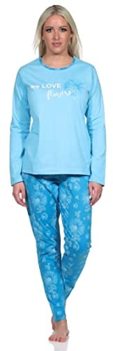 Normann Verspielter Damen Pyjama lang, Schlafanzug mit floralem Muster