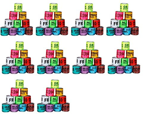 Colcolo 100 Stück Brieftauben-Fußringe identifizieren Taubenbänder 2023 Mehrfarbig mit Zahlenvögeln Beinringe für die meisten Erwachsenen Vögel Papagei, gemischte Farbe