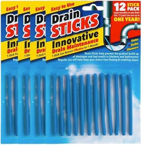 Drain Sticks x48 Easy to Use Fast & Effective Drain Cleaning Sticks for Sinks, Baths & Showers - Prevents Build Up, Blockages & Bad Smells in Kitchens & Bathrooms