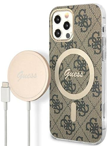 Guess Bündeln GUBPP12MH4EACSW Hülle und Ladegerät iPhone 12/12 Pro braun Hard case 4G Print