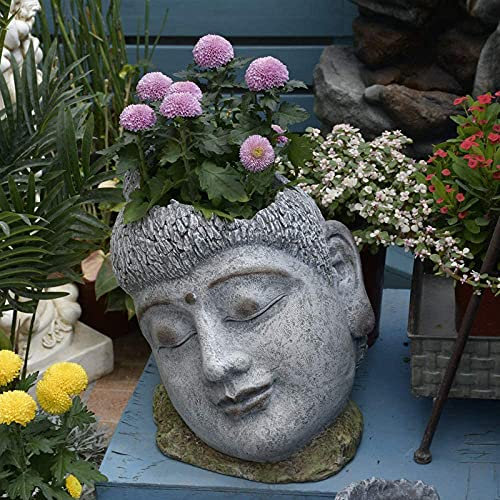 ZEELYDE Buddha Statue,Plant Pot Planter Garden Ornament Buddha Head Zen Decoration Outdoor Indoor Home Decor,11.2inch