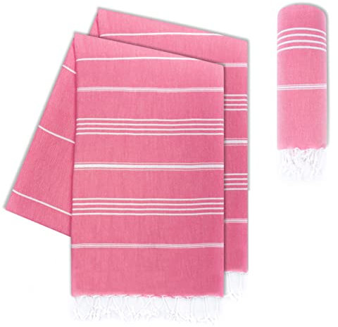LAYNENBURG 2er-Set Premium Hamamtuch mit handgeknüpften Fransen - 100% Baumwolle - XXL Strandtuch 100x200 cm - Oeko-TEX 100 - Strandhandtuch groß - Saunatuch & Reisehandtuch (Rosa)