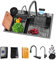 Évier de cuisine à comptoir en acier inoxydable 304 noir profond à une cuve avec cascade Robinet à tirer et planche à découper ＆ Accessoires complets ( 75x46x22CM)