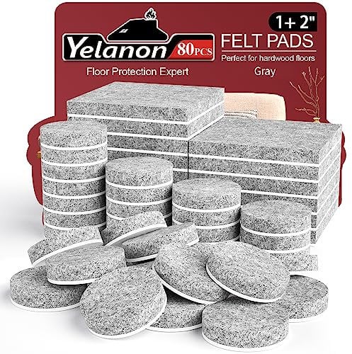 Yelanon Felt Furniture Pads - 80 Pcs Anti Scratch Floor Protectors for Hardwoods, Self Adhesive, Gray