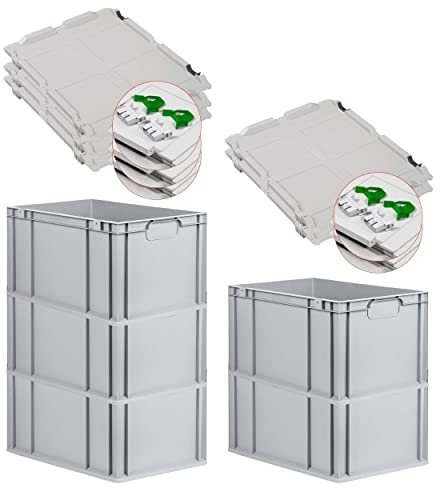 PROREGAL SuperSparSet 5x Eurobox NextGen Economy mit Scharnierdeckel & grünen Verschlüssen | Griffe geschlossen | HxBxT 32x40x60cm | 65 Liter | Eurobehälter Transportbox Transportbehälter