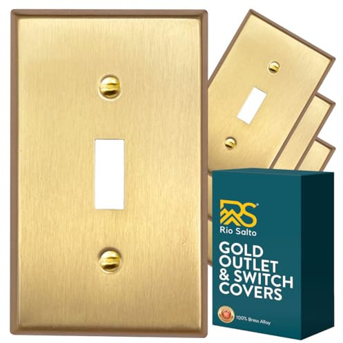 Rio Salto Lichtschalter-Abdeckungen aus Messing, goldfarben, 4 Stück, Standardgröße, Wandplatte, Einzel-Kippschalter, Wandplatte, dekorativ, Gold, 1-Gang-Wandschalter-Abdeckungen, echtes gebürstetes