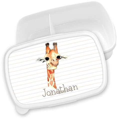timalo® Brotdose Kinder personalisiert mit Namen | Bento Lunchbox Unterteilung mit Fächern | Jungen Mädchen Kindergarten Schule Motiv Tiere Geschenk | 18- Giraffe