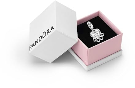 PANDORA Moments, Hearts and Paw Print Dangle Charm, Gift Box | Sterling Silver Hearts and Paw Print Dangle Charm, Compatible with Pandora Moments Bracelets
