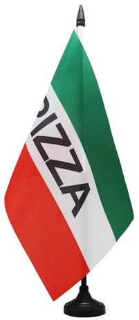 AZ FLAG - Bandiera da tavolo Pizza italiana 21 x 14 cm - Piccola bandiera delle Pizze da ufficio 100% poliestere con asta di 25 cm e base in plastica nera