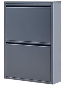 gowoll Schuhschrank Schmal Schuhregal Metall Hoch Schuhkipper mit Magnetische Abdeckung Metall Montiert Schuhregal Schmal und Wandmontage (Anthrazit, 2 Klappen)