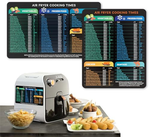 Air Fryer Cheat Sheet, Magnetic Air Fryer Cook Book, Cook Times Chart Air Fryer Accessories Instant Pot Cheat Sheet, Magnet Sheet Quick Reference Guide for Cooking and Frying (A+B)