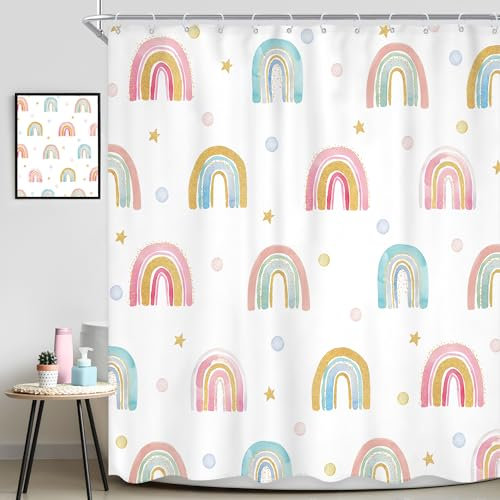 Ufeela Boho-Duschvorhang, Regenbogen, 183 x 183 cm, für Kinder, Mädchen, Duschvorhang, Wohnkultur