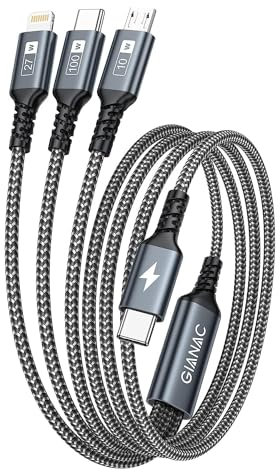GIANAC 100W Cable USB C a Multi Cable [2M] Cargador Cable 3 en 1 con Chip E-Mark Múltiples Micro USB C Tipo C Lightning Cable para MacBook Pro/Air,Google Pixel,Galaxy,iPhone 15 14,Huawei,iPad Pro