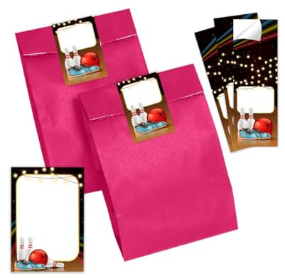 Mitgebsel Kindergeburtstag 10 Mini-Notizblöcke + 10 Geschenktüten (pink) + 10 Aufkleber Bowlling Kegeln Bowling-Party Gastgeschenke für Jungsgeburtstag Mädchengeburtstag