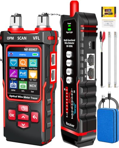 NOYAFA Network Cable Tester with Optical Power Meter, POE Test, RJ45/RJ11, CAT5/6/7, VFL, LAN Tone Probe Kit (NF-859GT)
