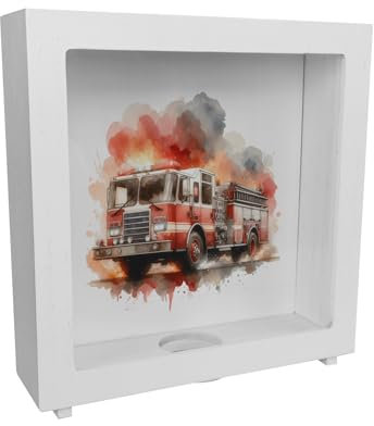 Feuerwehrfahrzeug Rahmen Spardose aus Holz Robuste Einsatz-Rettung Löschfahrzeug-Design Feuer und Notfall Spiel-Rahmen Spardose aus Holz für angehende Feuerwehrleute Trinkgeld