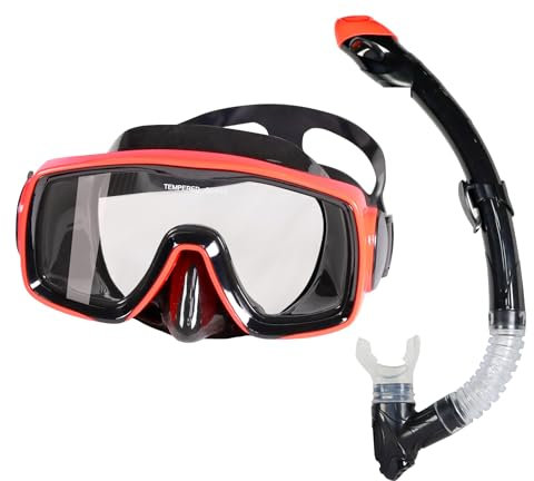 Apanphy Máscara de Esnórquel de Vidrio Templado HD, Gafas de Buceo Antivaho, Gafas de Esnórquel Antifugas, Gafas de Buceo para Niños y Adultos (Schwarz-Rot-Set_L, Snorkelling_Set_L)