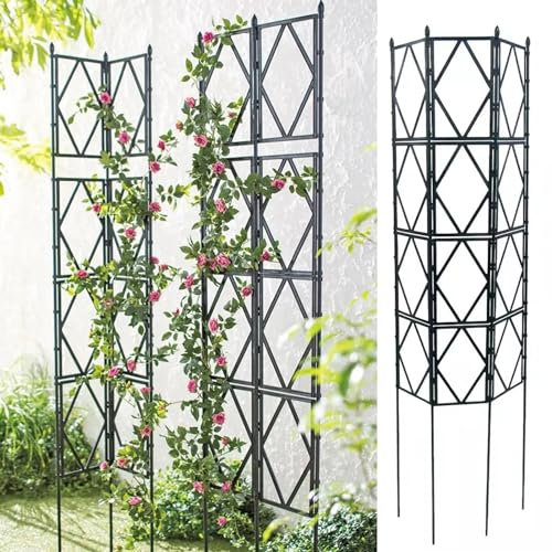 Rose Rankgitter Metall 3er Set, Faltbares Design Hoch 220cm Rankhilfe Pergola für Rasen/Hinterhof/Terrasse Kletterrosenpflanzen Garten Decoration,Schwarz-120 * 60cm(87 * 24in)