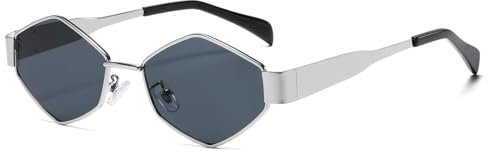 Long Keeper Sonnenbrille Hexagonal Damen Herren Mode Polygon Sonnenbrille Damen Vintage Sechseckige Sonnenbrille Gold Metallrahmen UV400, 56MM