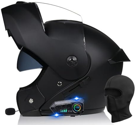 Motorrad Klapphelm mit Bluetooth Motorradhelm mit Sonnenblende ECE Zertifiziert Integralhelm mit Doppelvisier Roller Mofa Helm mit Mikrofon Auto-Antwort für Erwachsene Herren Damen