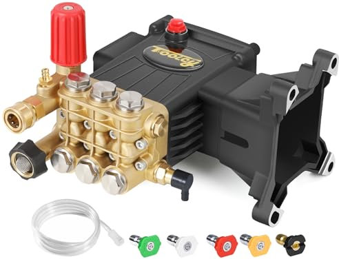 TOOLCY Pompe de nettoyeur haute pression horizontale à tige de 2,5 cm, 3600-4000 PSI Max 4 GPM Pompe de rechange avec réglage de la pression pour nettoyeur à gaz, piston triplex, entraînement direct