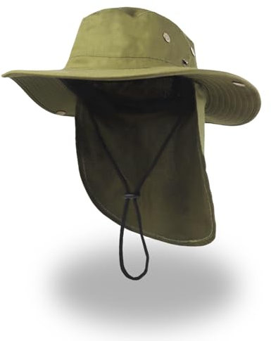 NLAND Sombrero de Sol Pescador Hombre Mujer Gorras de Pescador Transpirable Protección UPF Cuello para y Plegable Malla Jardinería Trekking Gorro con Orejeras,Green