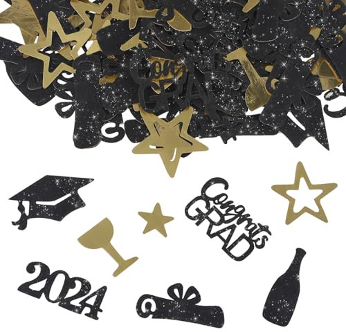 2024 Graduation Deko Konfetti Schwarz Gold, 100 Stk Bachelor Deko Tischdeko, Bachelor Hut Abschlussfeier Deko 2024, Bestandene Prüfung Geschenk für Abschlussfeiern und Prüfungserfolge