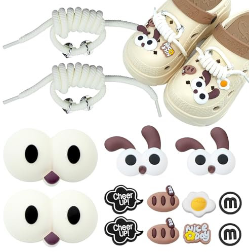xiruiubao Schuh Charms, DIY Clogs Stecker Set, 3D große Augen Schuhanhänger für Clogs, PVC Shoe Charms, Cartoon Schuh-Dekoration für Kinder Jugendliche Erwachsene (14 Stück)