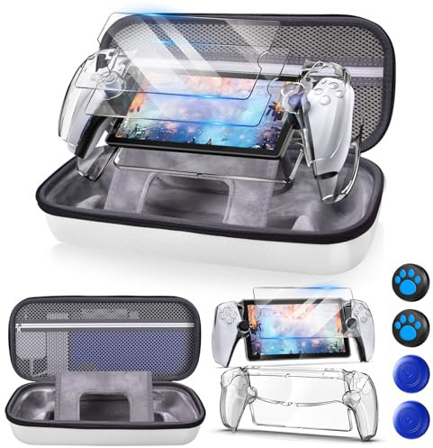 Auarte 12 in 1 Tasche für Playstation Portal, Portable Reisetasche Zubehör für PS5 Portal Remote Player mit Klarsichthülle, 2 Displayschutzfolien mit 4 Daumengriffen, Perlweiß